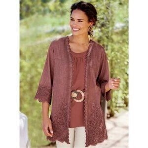 Soft Surroundings Caribe Topper Kimono Cardigan Fairycore in Brandy Brown XL